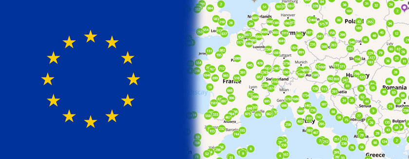 Map of charging locations around europe